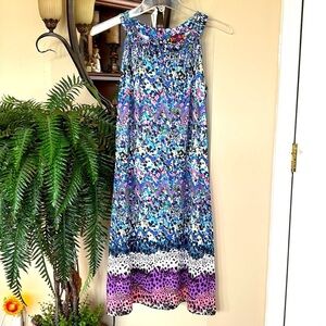 Isle by Melis Kozan Sleeveless Shift Dress Multicolored Blue Pink Animal Print